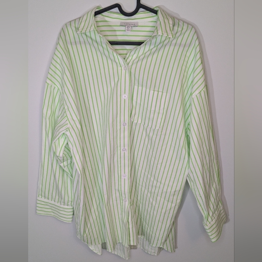 Topshop super oversized stripe button up shirt in lime green - size S